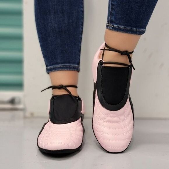 Pink Round Close Toe Low Top Sneakers for Women - Picture 4 of 4